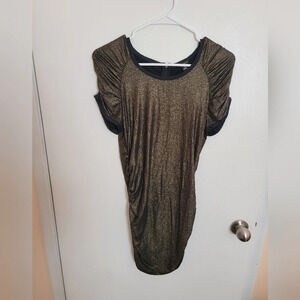 Ann Taylor Gold & Black Scrunch Dress Womens Medium Bohemian Boho